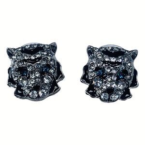 Betsey Johnson Snow Leopard Head Crystal Stud Earrings .5" Magical Creature